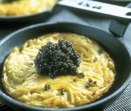 CAVIAR QUENELLES WITH POTATO PANCAKES